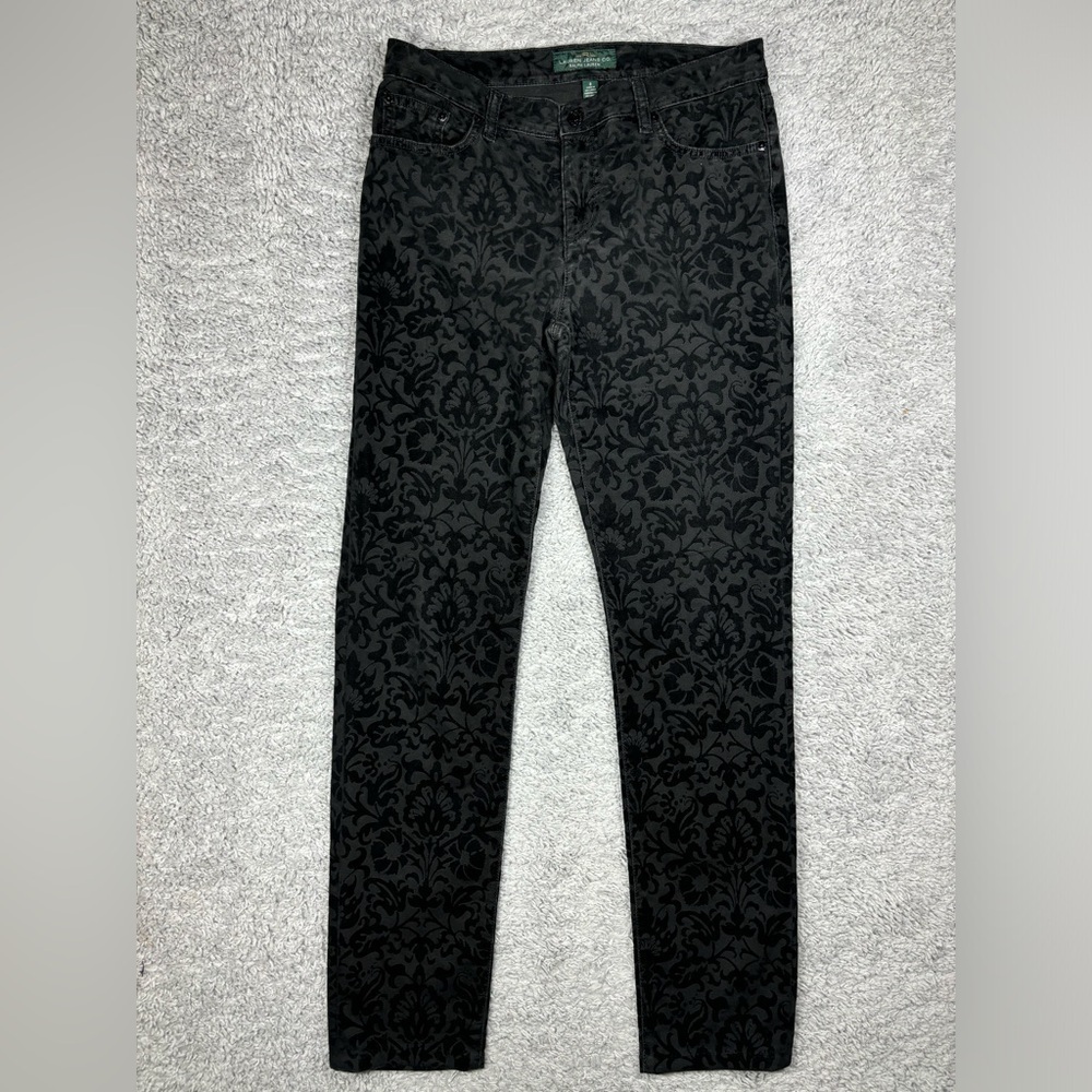 Lauren Ralph Lauren Jeans Womens 8 Straight Leg Velvet Floral Overlay Classic